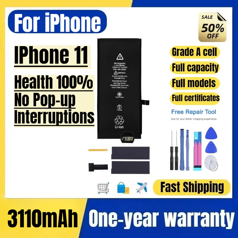 Batterie pour iPhone 11, Batteries de Téléphone Mobile, État de la Batterie 100%, Pas de Messages d'Alerte, Haute Qualité, Remplacement de Batterie, Cellule de Grade A