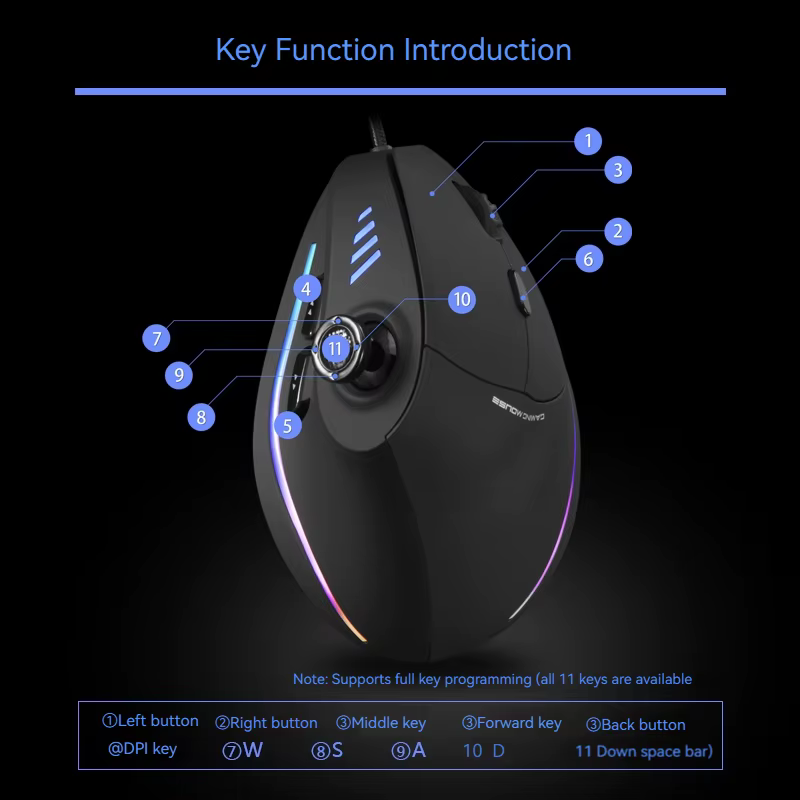 ZELOTES C-18 souris de jeu verticale 10000 DPI Programmable 11 boutons USB filaire rvb