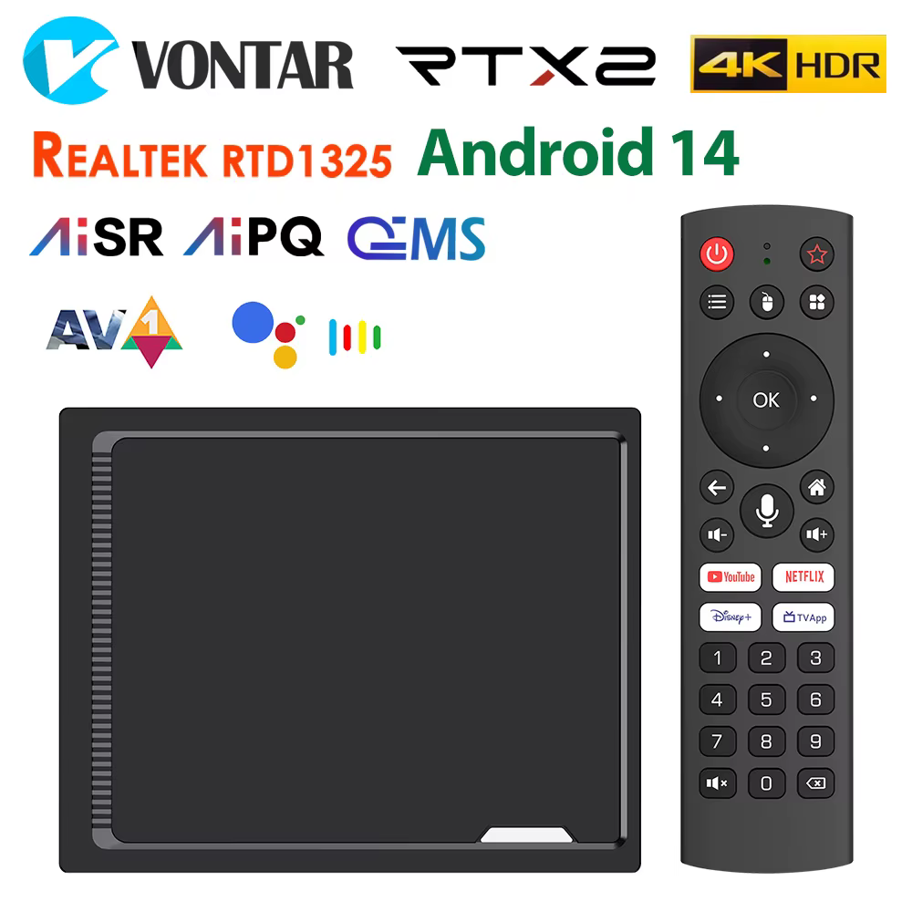X2 Android 14 TV Box 4GB 32G 4GB 64GB Realtek1325 prise en charge AV1 HDMI 2.1b 2T2R Wifi5 BT5.2 Andro 1000M avec BT