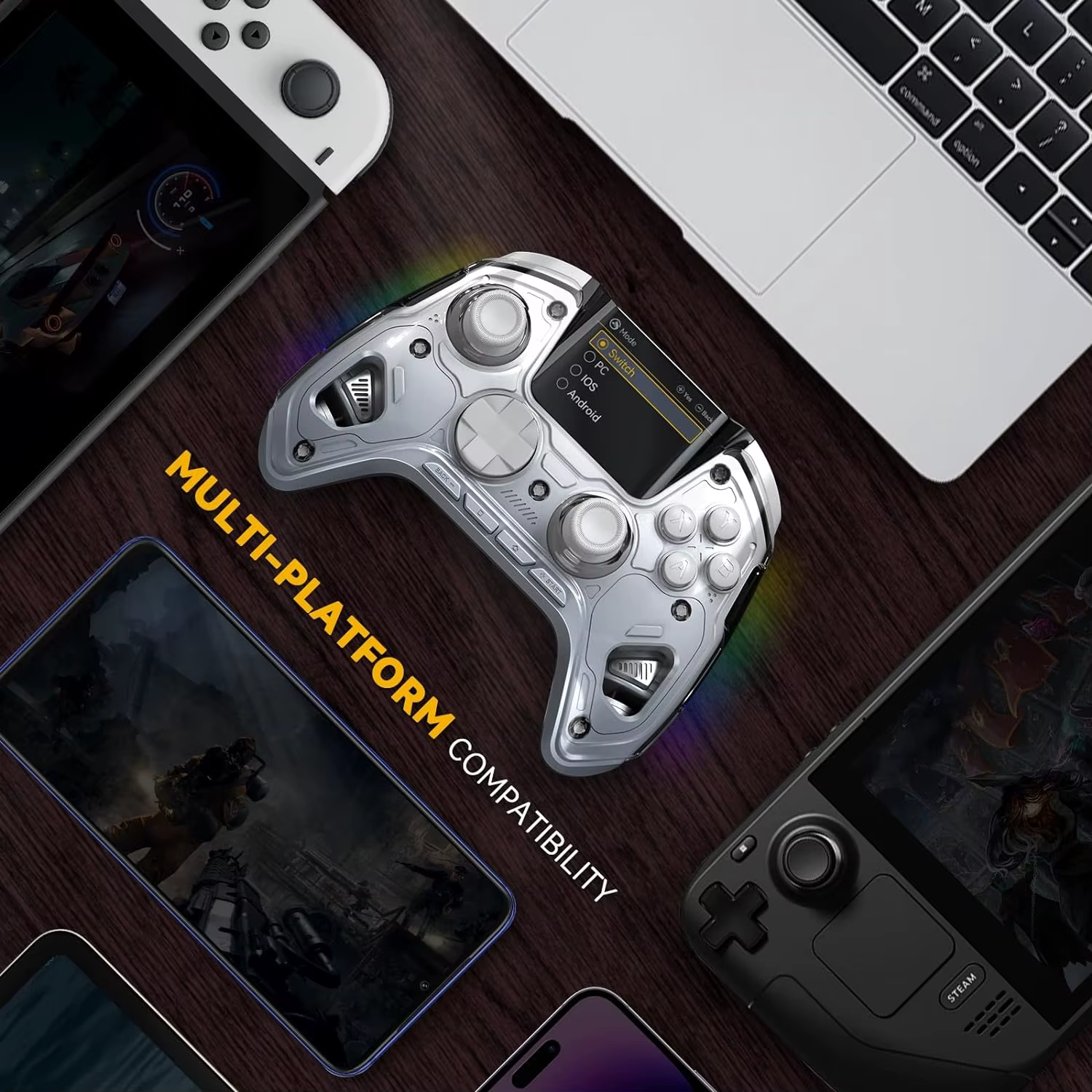 Manba One V2 contrôleur de jeu sans fil pour Switch/PC/iOS/Android effet Hall bâton lumière rvb 1800mAh avec station de chargement