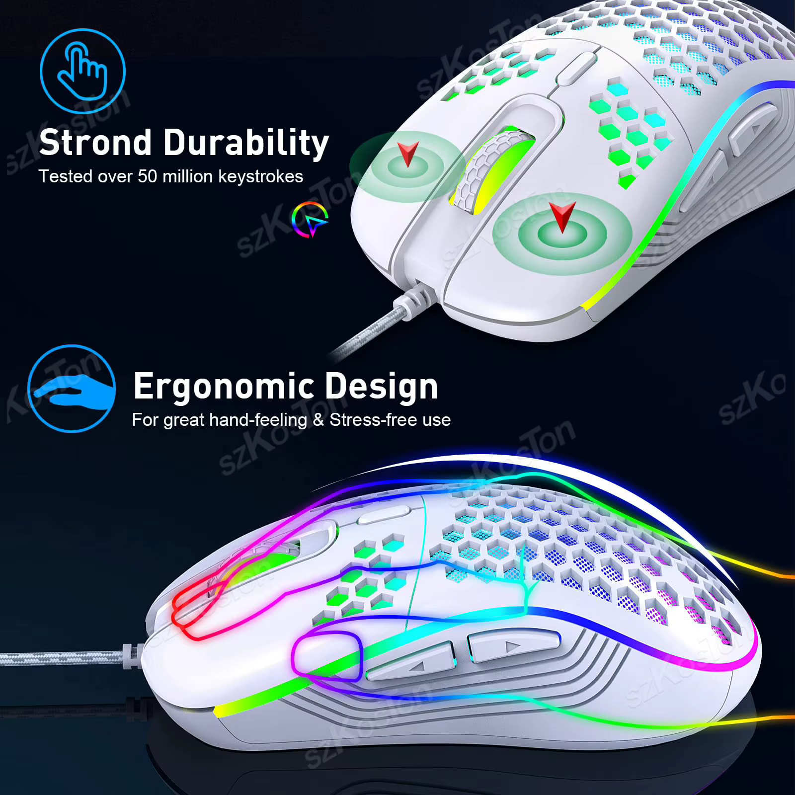 Souris de jeu filaire Honeycomb avec rétroéclairage RGB