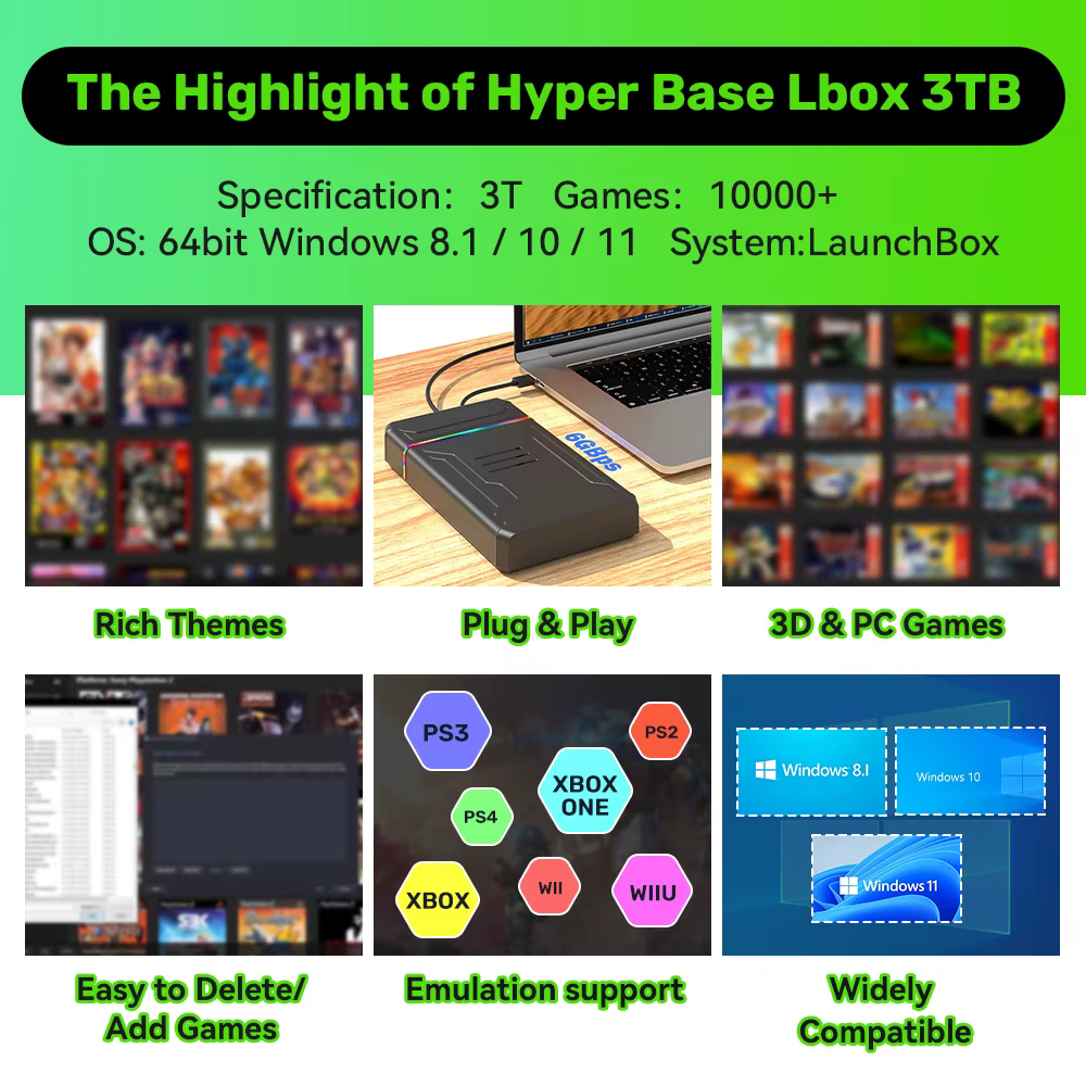 Console de jeu rétro HDD Launchbox OS 3T
