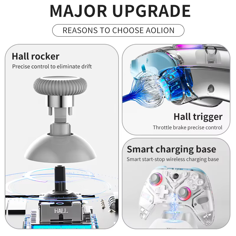 Aolion K10 RGB contrôleur de jeu sans fil avec station de charge manette de jeu effet Hall déclencheur pour nintendo Switch 2/PC/téléphone