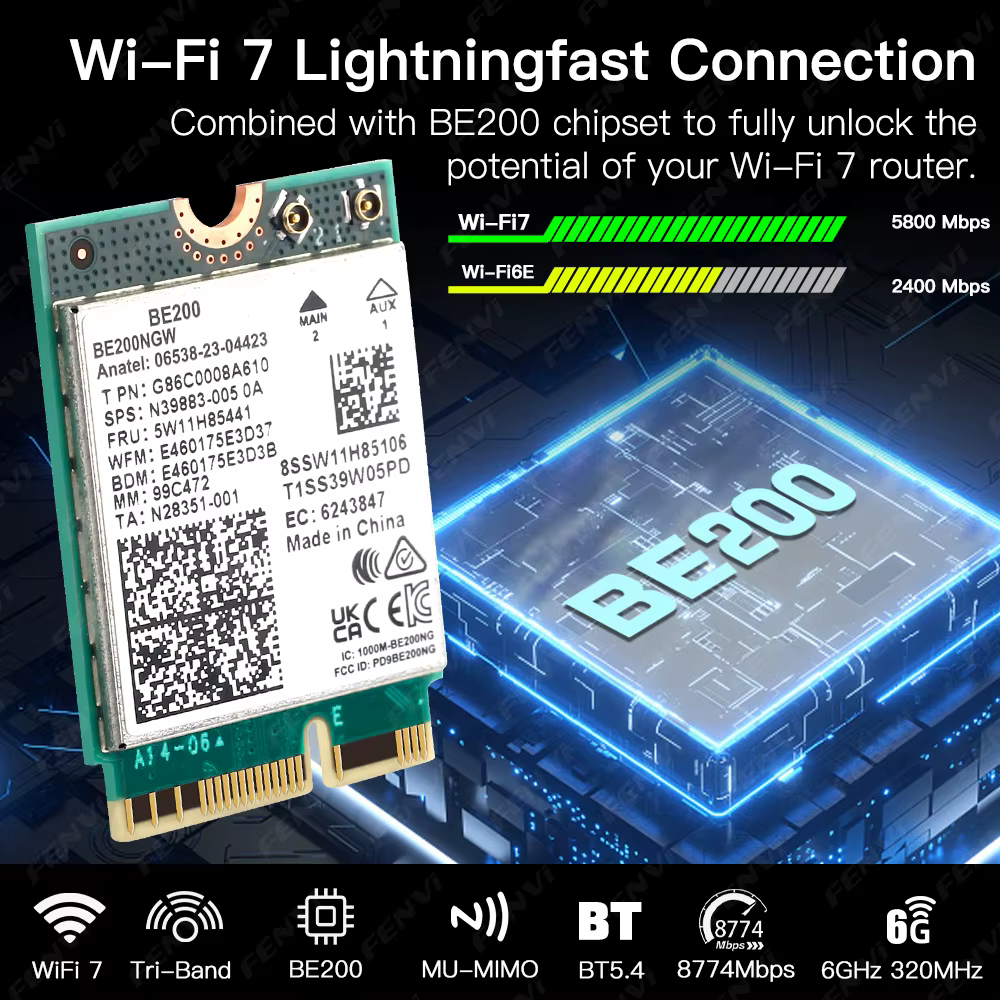 Carte WiFi 7 BE200 BT5.4 BE200NGW 8774Mbps