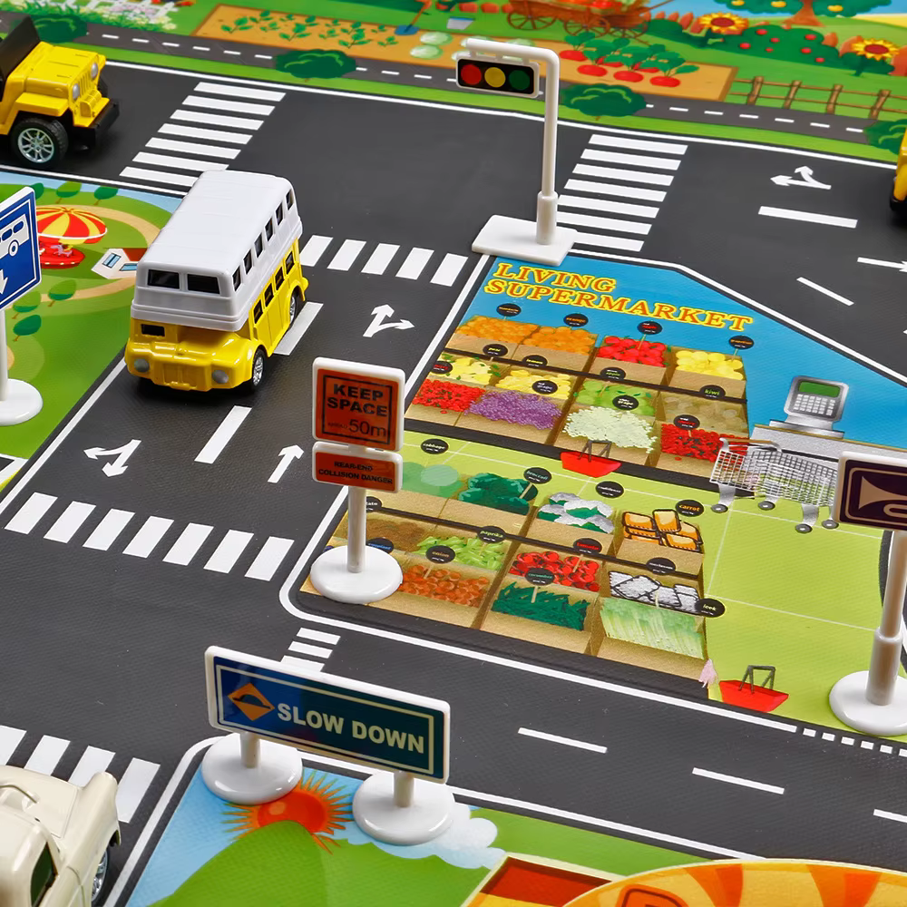 130*100CM tapis de jeu pour bébé tapis de carte de route de circulation de ville et panneau de voiture de route pliable Style nordique activités pour enfants tapis de pique-nique en plein air