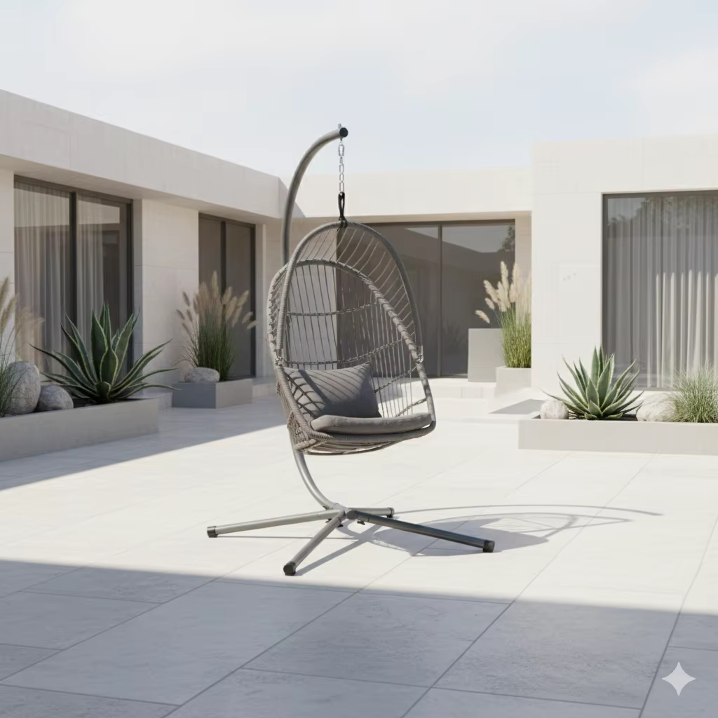 Chaise à œufs suspendue avec cadre en acier moderne, balançoire d'extérieur avec support, coussin étanche pour Patio, jardin, balcon, école et parc