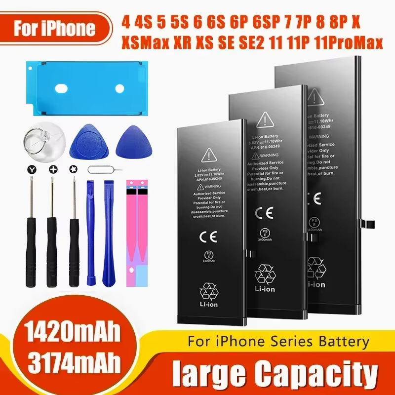 Batterie haute capacité pour iPhone 4 4s 5 5s 5C SE 2020 6 6s 7 8 SE2 Plus X XR XS 11 Pro Max, Pack de téléphone portable, nouveau joint à 0 cycles