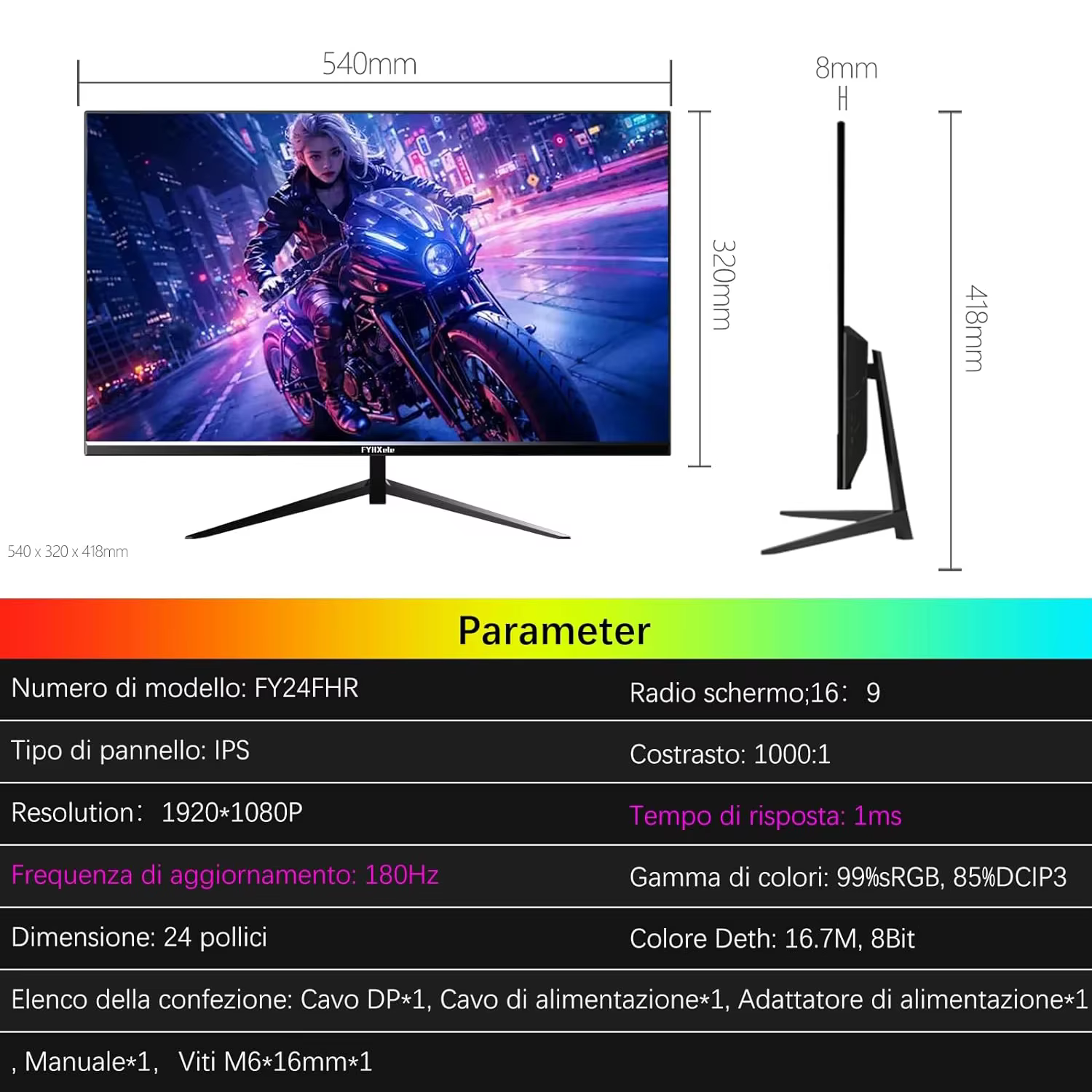 FYHXele Moniteur de jeu 24 pouces 180Hz