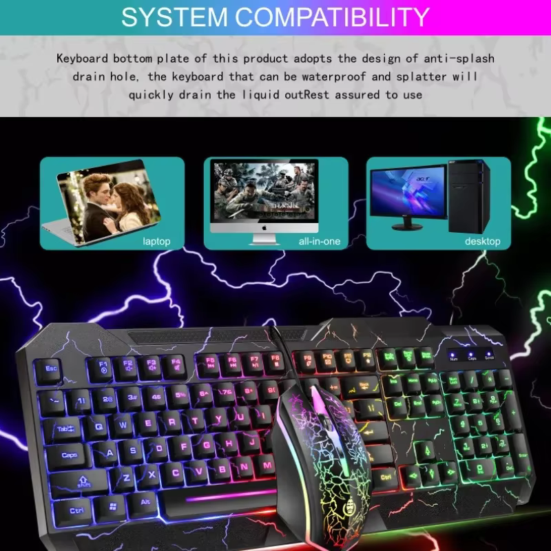 Ordinateur de bureau filaire clavier de jeu souris sensation mécanique lumière LED rétro-éclairé