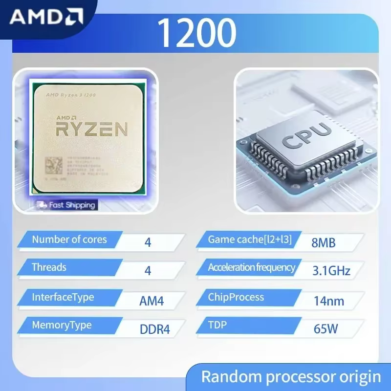 Processeur de bureau AMD Ryzen 3 1200 AMD R3 1200 CPU 4 cœurs 4 threads 3
