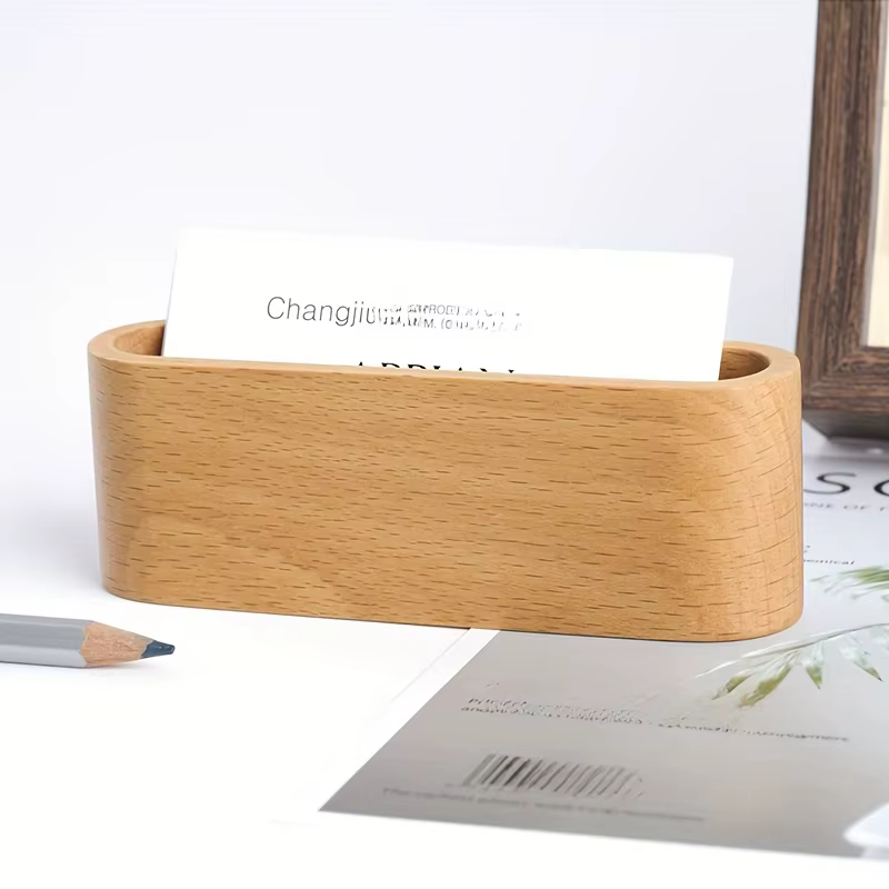 Porte-cartes de visite de luxe en bois de hêtre, organisateur de bureau exécutif, présentoir de cartes en bois de grande capacité, plateau de bureau minimaliste