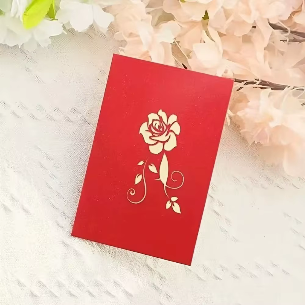 Carte de vœux 3D pop-up en forme de rose pour la Saint-Valentin, anniversaire, cadeau, anniversaire de mariage, fête des Mères