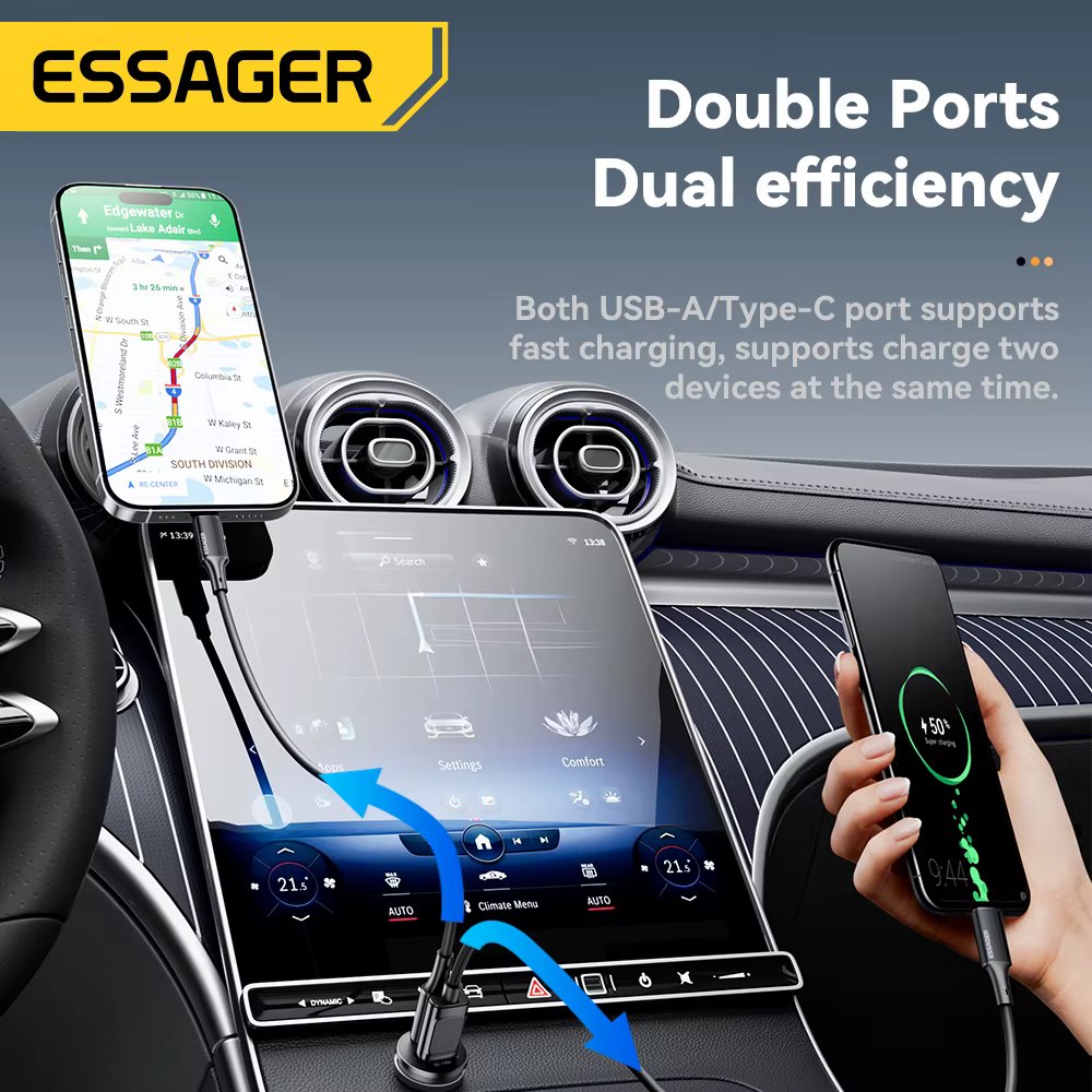 Essager 45W chargeur de voiture charge rapide double Port PD QC3.0 type-c