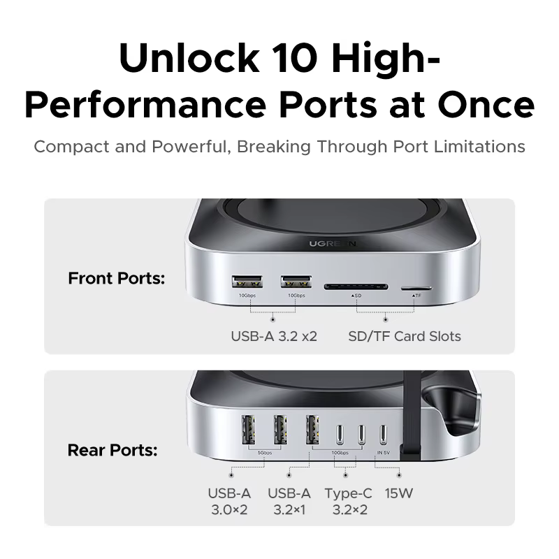 UGREEN USB HUB Station d'accueil pour Mac Mini M4 M4 Pro M.2 NVMe SSD 8 to Max 10Gbps Ports USB-A & C SD & TF 170 mo/s USB Splitter Dock