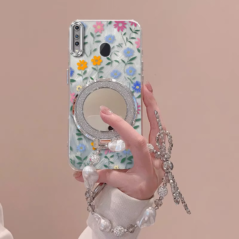 3 pièces (coque de téléphone à fleurs mignonnes + cordon + support) pour Galaxy A20S/A21S/A23 5G/A24 4G/A32 4G/A33 5G/A35/A36/A30S