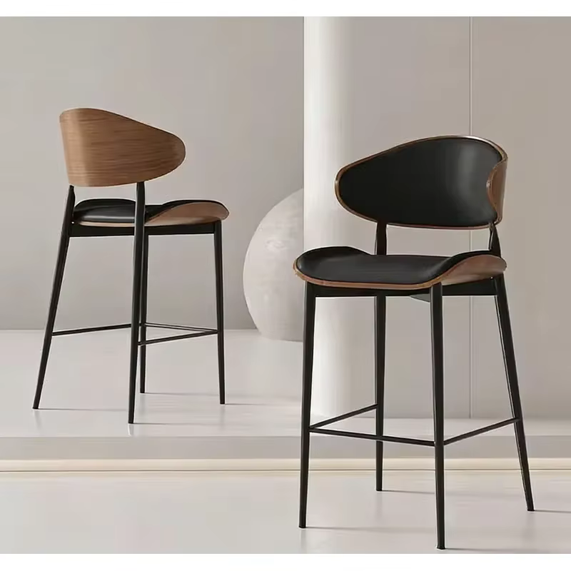 Meubles de cuisine et de bar FY, tabourets de bar modernes et industriels, chaises réglables en hauteur avec revêtement en cuir, dossier incurvé en fer