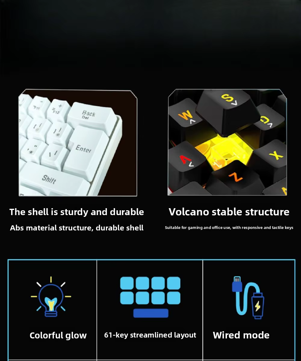 Clavier RGB Gamer 60% Ergonomique Mini PC Blanc