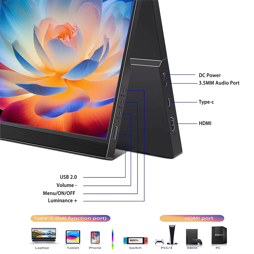 17.3 ''Monitor Portable USB-C HDMI écran LCD d'affichage d'ordinateur pour PC Mac téléphone Xbox Switch PS