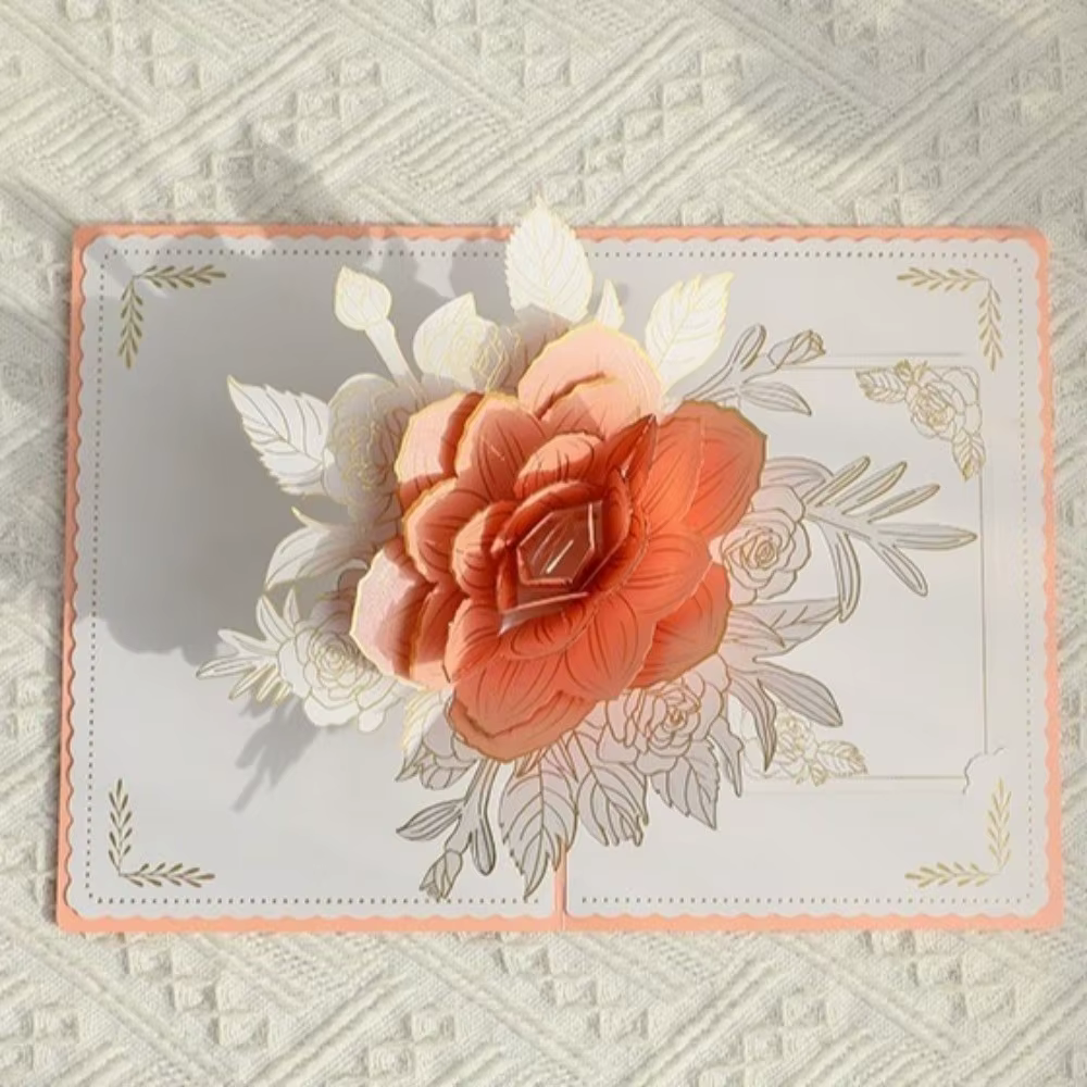 Carte de vœux romantique 3D en forme de rose, élégante carte de vœux 3D avec fleurs, invitation pliable pour la Saint-Valentin