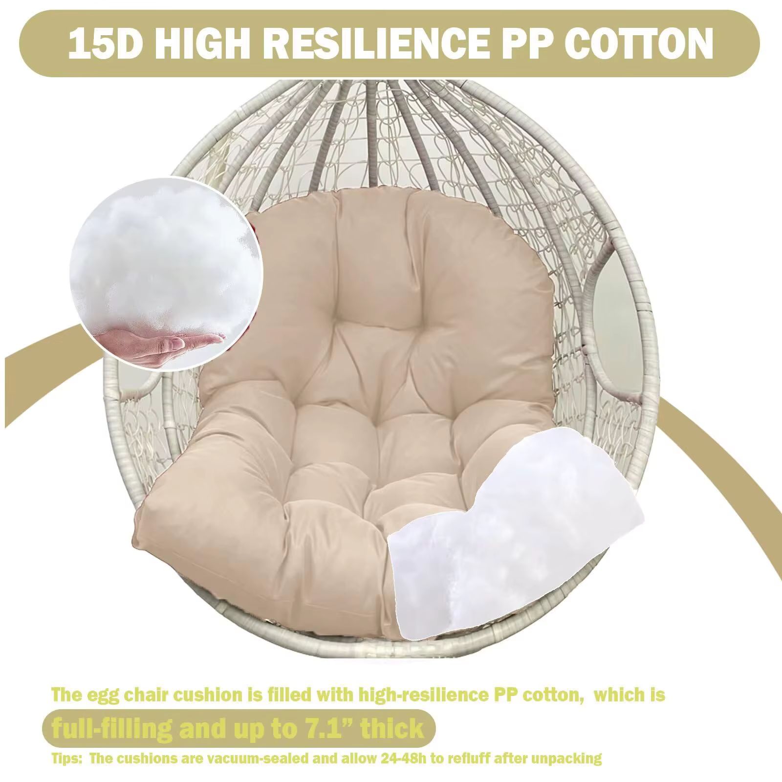 Coussins de chaise en forme d'œuf, pour mobilier d'extérieur, imperméable, remplacement pour chaises suspendues, balançoire en forme de U, Cuhsion