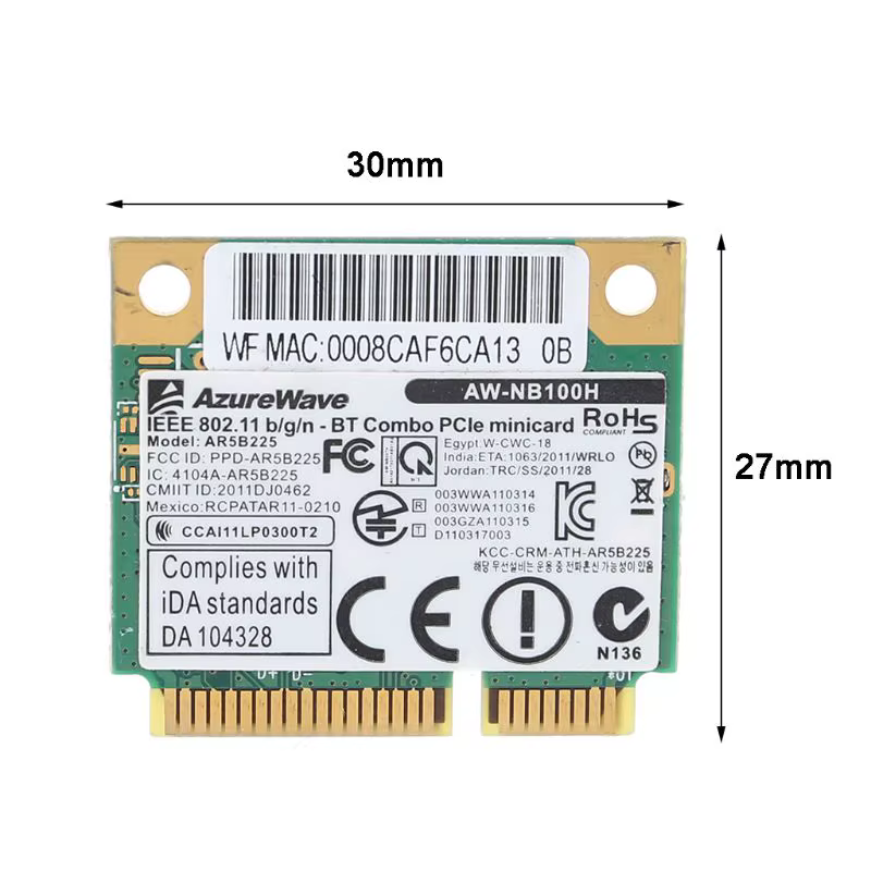 Carte Wifi sans fil BT4.0 Wlan AW-NB097H AW-NB100H AW-NB126H AR9485 AR3012 AR5B225 300Mbps demi-Mini pci-express B0KA