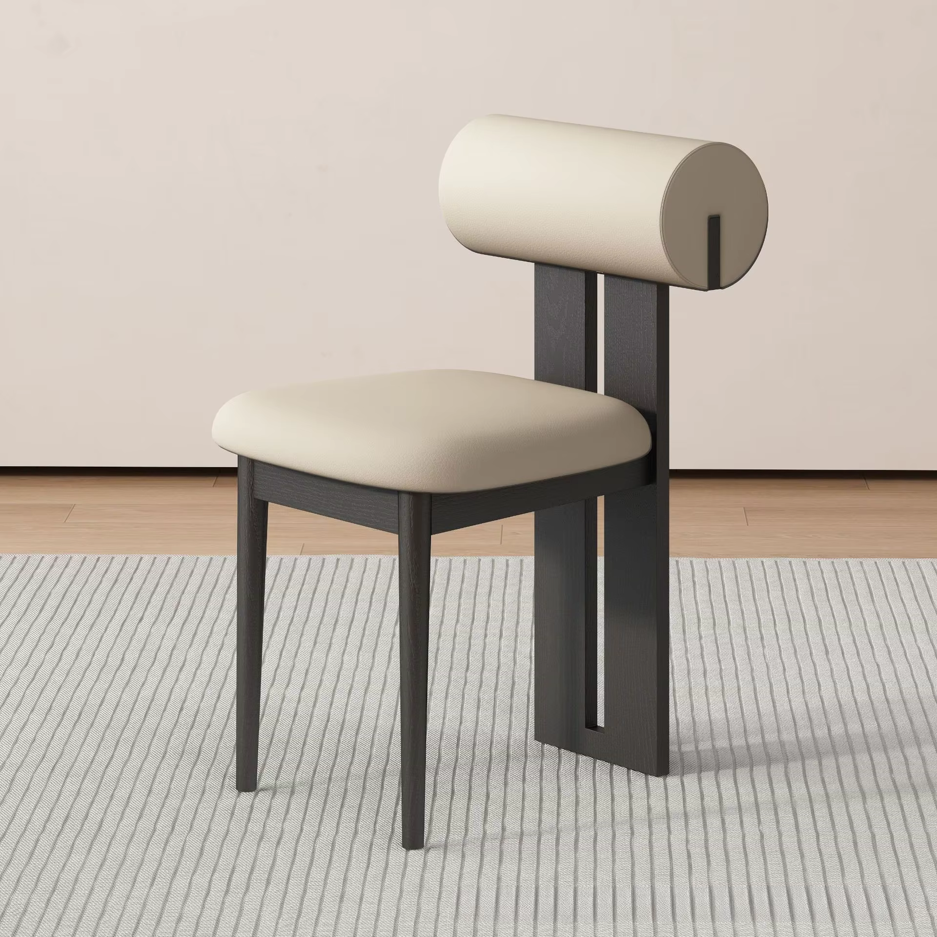 Chaise de salle à manger moderne et simple en bois massif avec dossier cylindrique souple pour personnes d'âge moyen, idéale pour la maison et l'hôtel