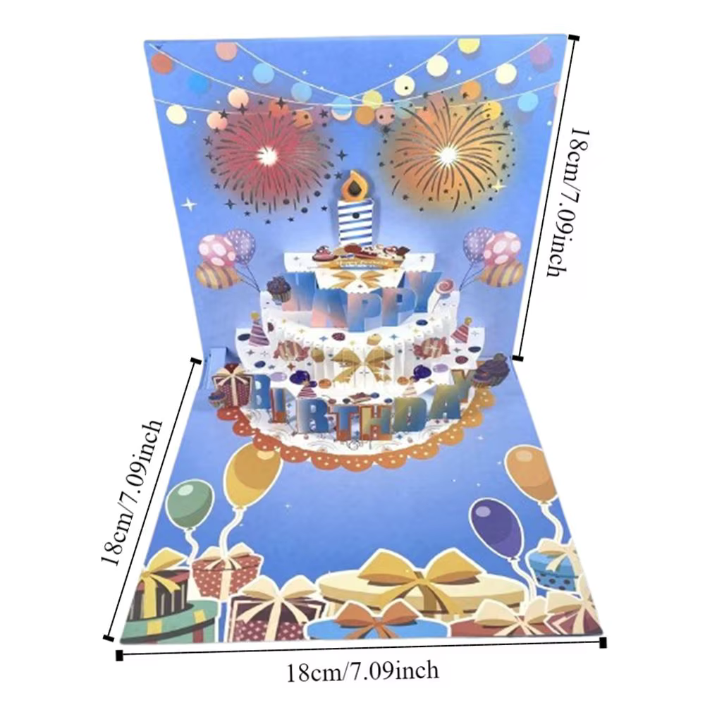 Carte de vœux musicale et lumineuse Joyeux Anniversaire avec effet bougie LED soufflable, carte postale gâteau d'anniversaire, découpe de papier ajourée unique