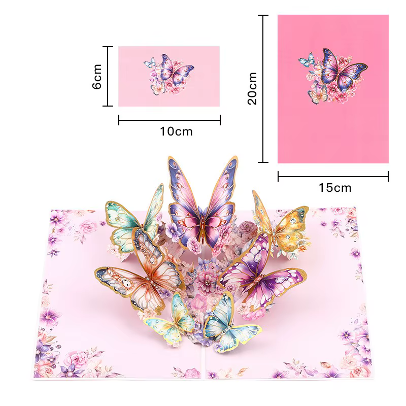 1 magnifique carte pop-up 3D avec un design élégant de papillons et de fleurs - Polyvalente pour les anniversaires, les anniversaires de mariage, les mariages, la Saint-Valentin