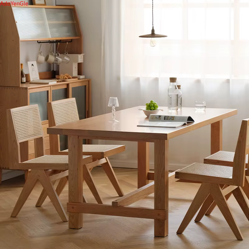 Chaise en rotin et bois massif, accoudoir, chaises de salle à manger, bureau, cuisine nordique, salle à manger, tabouret ajouré d'extérieur, meubles de maison