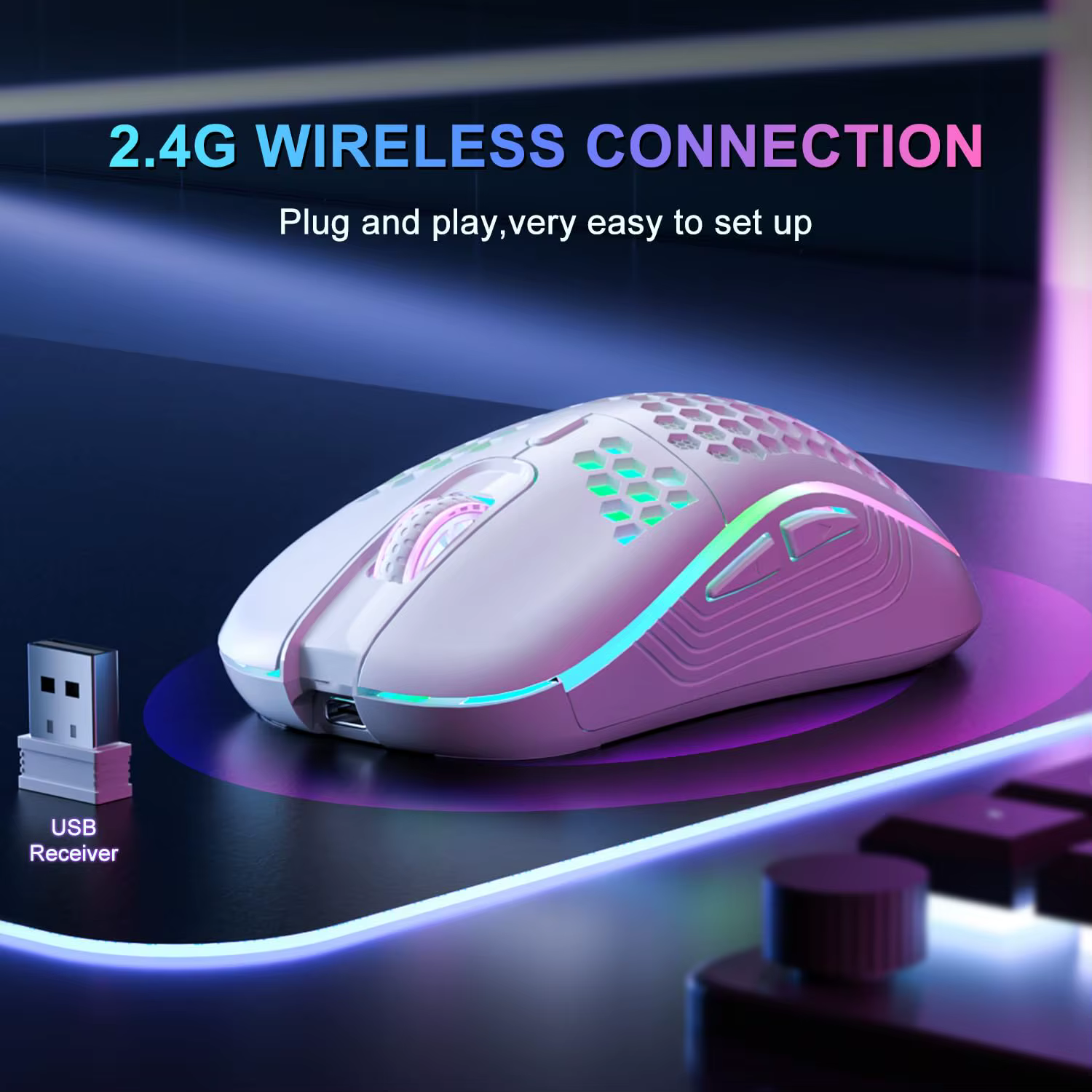 Souris sans fil 2.4G avec rétroéclairage rvb