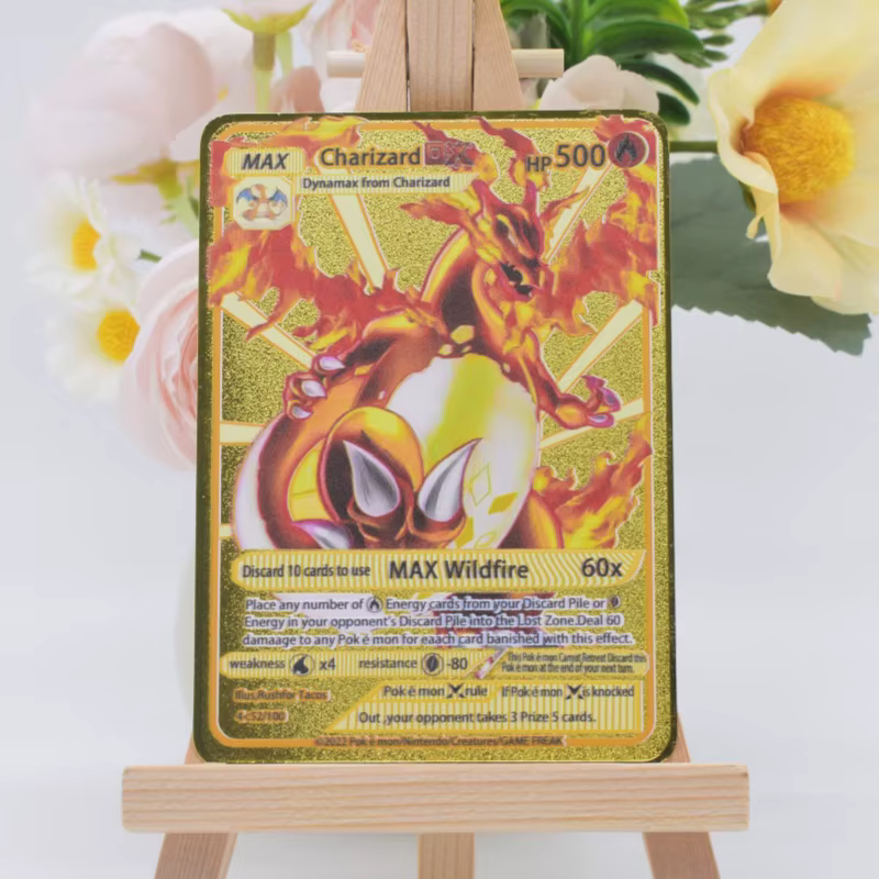 10000 Cartes Pokémon Métalliques Dorées Arceus Vmax en Anglais avec Lettres Pokmo en Fer Mewtwo Charizard GX Cadeau pour Enfants Jeu de Collection de Cartes