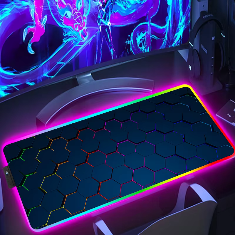 Tapis de souris de jeu hexagonal étendu rvb