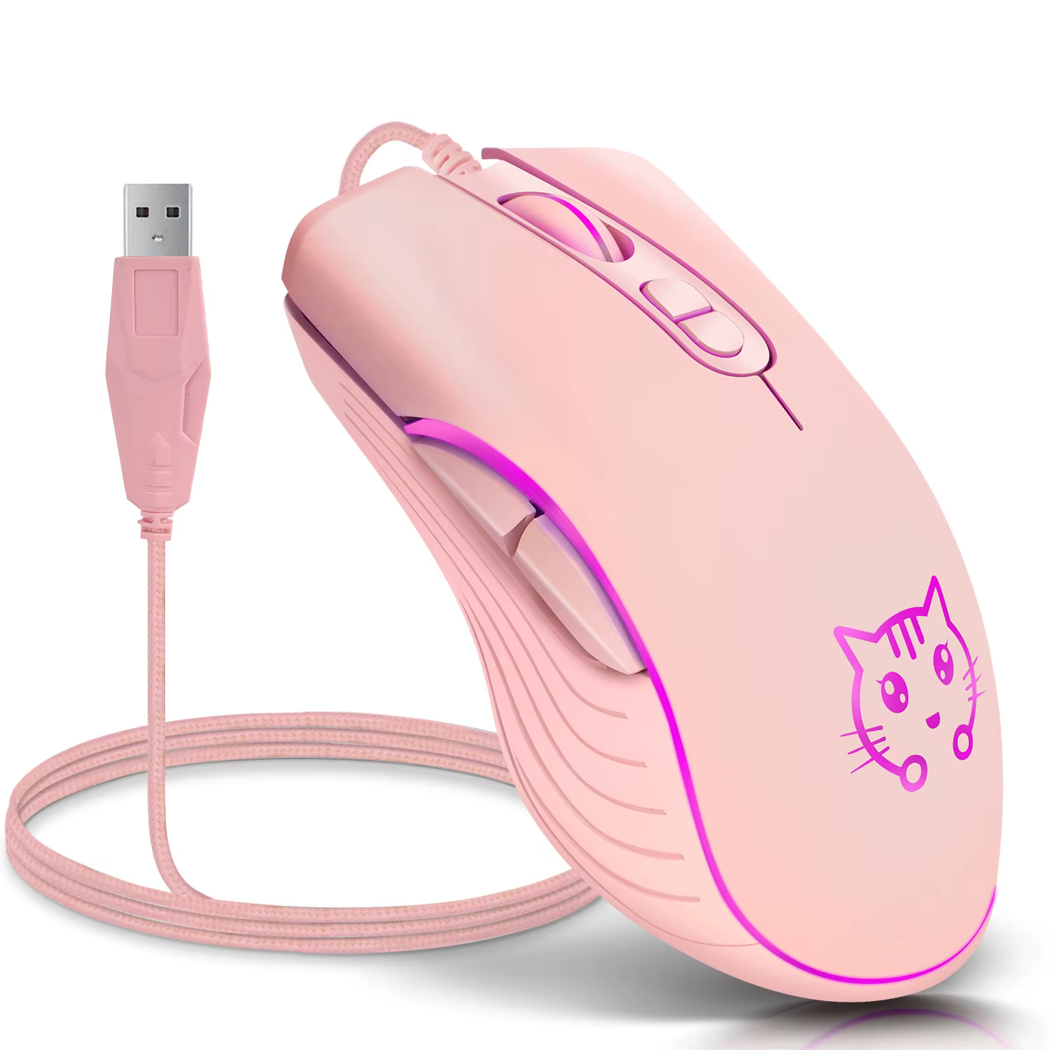 Souris de jeu filaire USB rose ordinateur professionnel e-sports Mause 2400 DPI