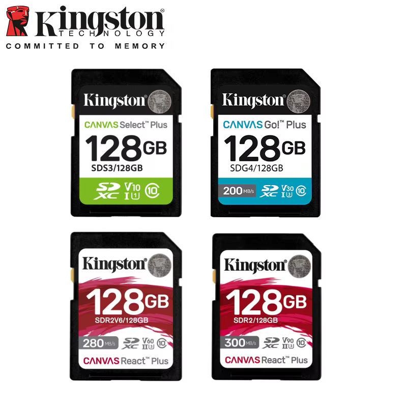 Kingston carte SD V10 V30 V60 V90 classe 10 U1 U3 UHS-I UHS-II 64GB 128GB 256GB 512GB 1TB SDHC SDXC