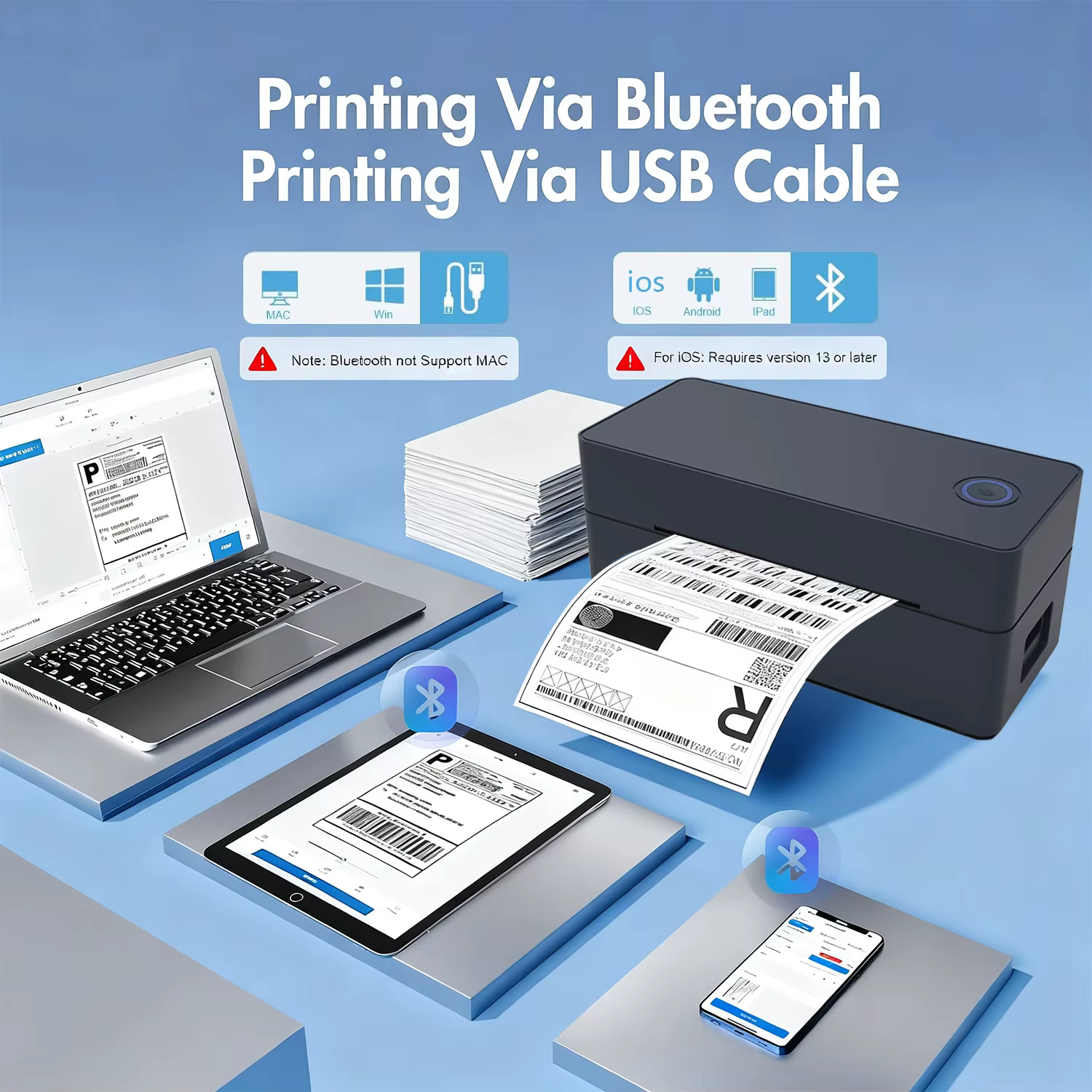 Imprimante thermique Bluetooth 4 × 6, imprimante d'étiquettes d'expédition pour petites entreprises, imprimantes d'étiquettes thrmiques de bureau pour emballage d'expédition