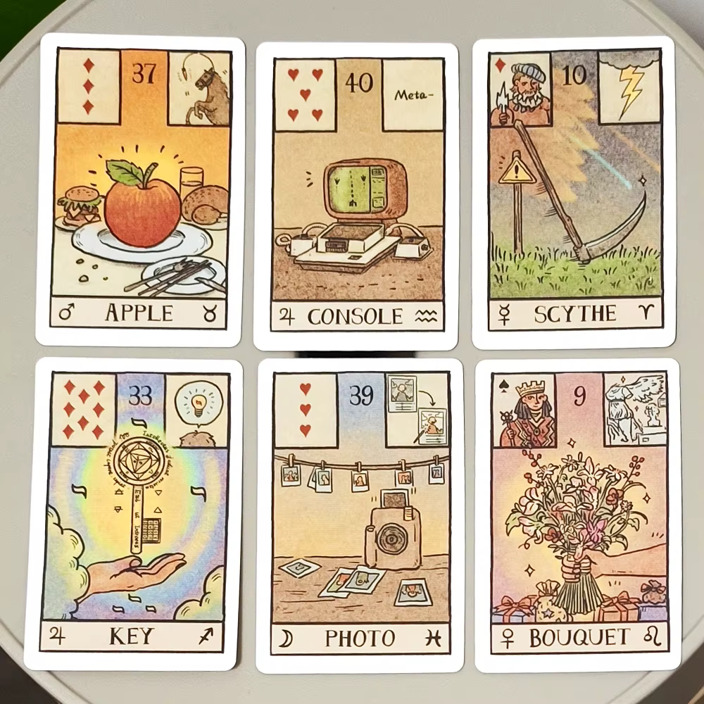 Cartes Oracle illustrées modernes 9*6cm Akashic Eye Lenormand : Ensemble de divination de 61 cartes (36 traditionnelles + 12 nouvelles + 13 optionnelles)