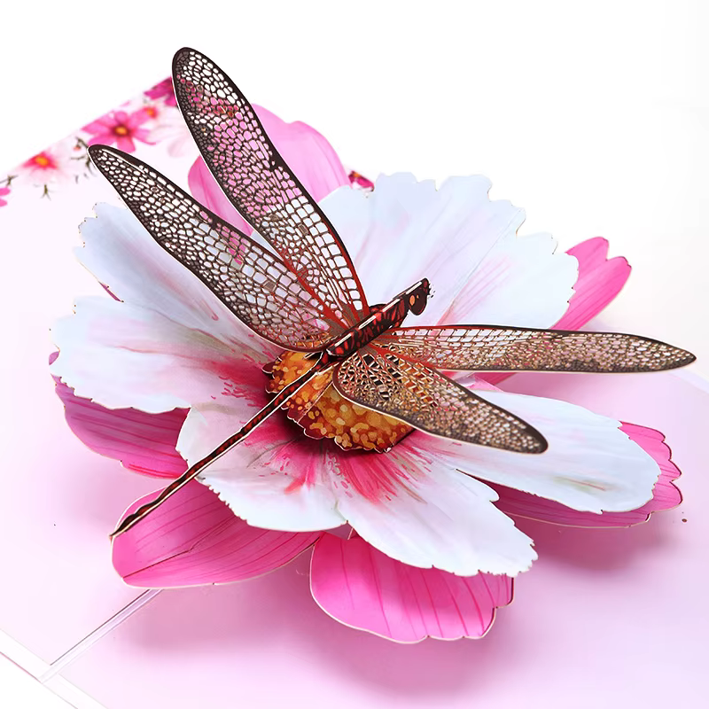 Carte pop-up Cosmos Dragonfly, carte pop-up 3D, cadeau artisanal en papier pour anniversaire, mariages et anniversaires
