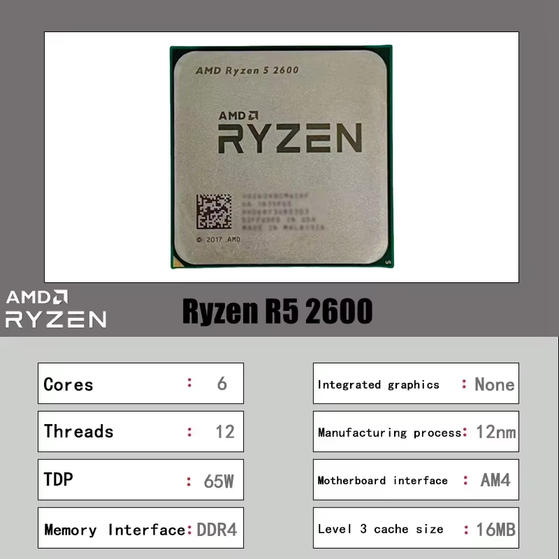 Processeur de bureau AMD Ryzen 5 2600 pour jeux