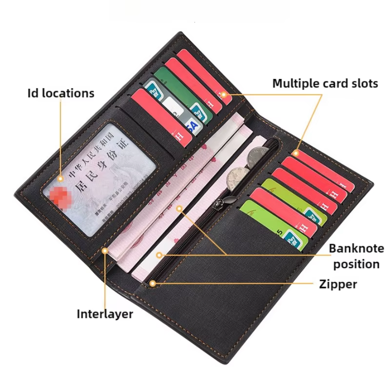 Portefeuille Homme Luxe Designer, Long et Fin, Simple, Multi-emplacements pour Cartes, Porte-monnaie, Pochette de Poche