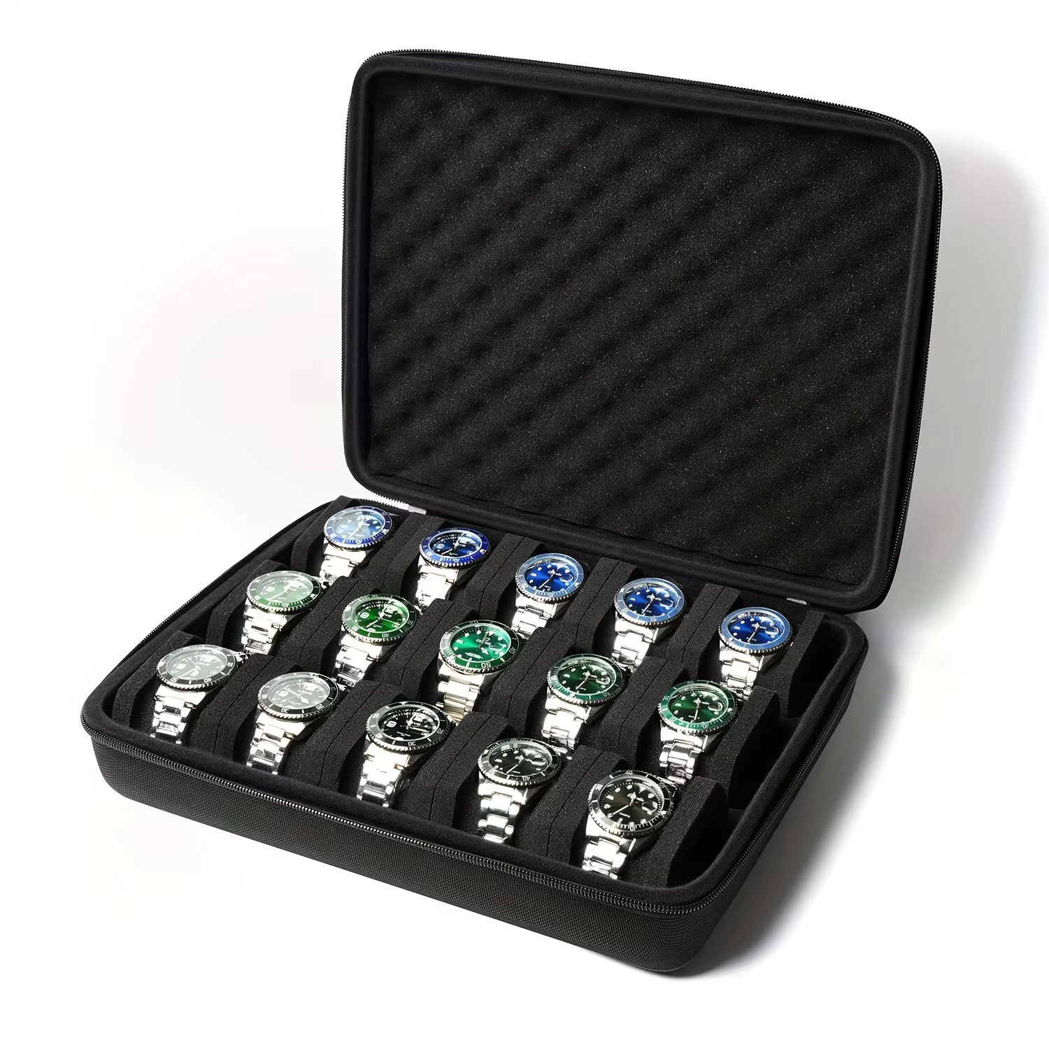 Boîte à montres pour 15 montres, capacité de 15 montres, convient aux montres grandes et petites, avec coussin en éponge antichoc, portable pour les voyages
