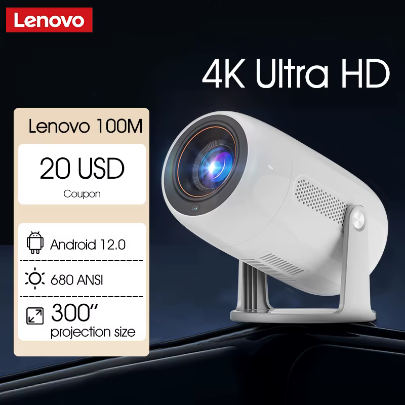 Lenovo Portable 4K projecteur 100M Android 12 WIFI 6 TOF No-Sense mise au point automatique extérieur Full HD