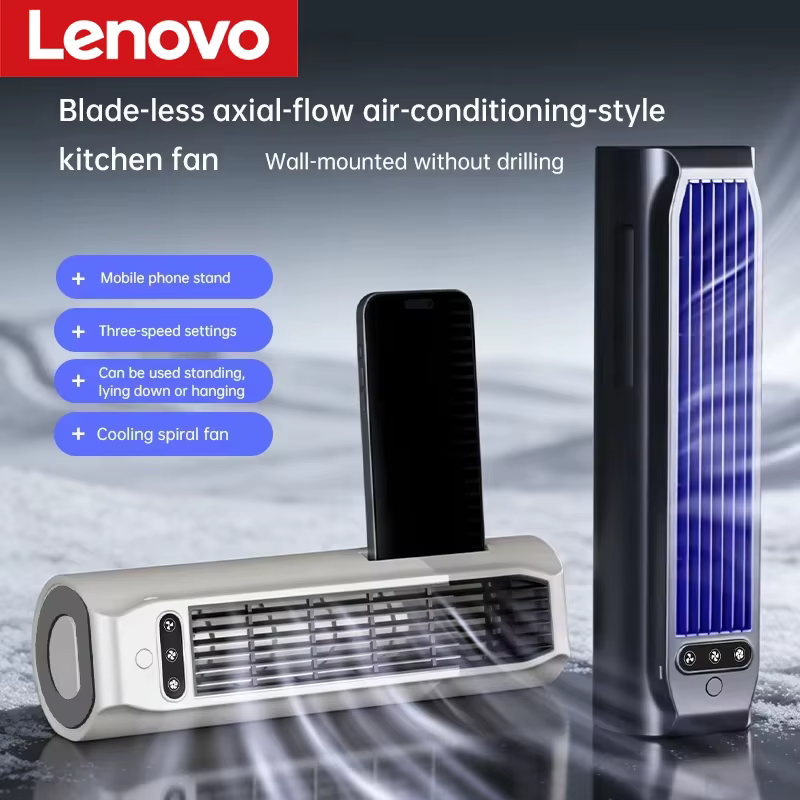 Ventilateur de bureau portable Lenovo, rechargeable par USB, silencieux, à fixation murale, pour cuisine, bureau, chambre, avec support pour téléphone, climatiseur
