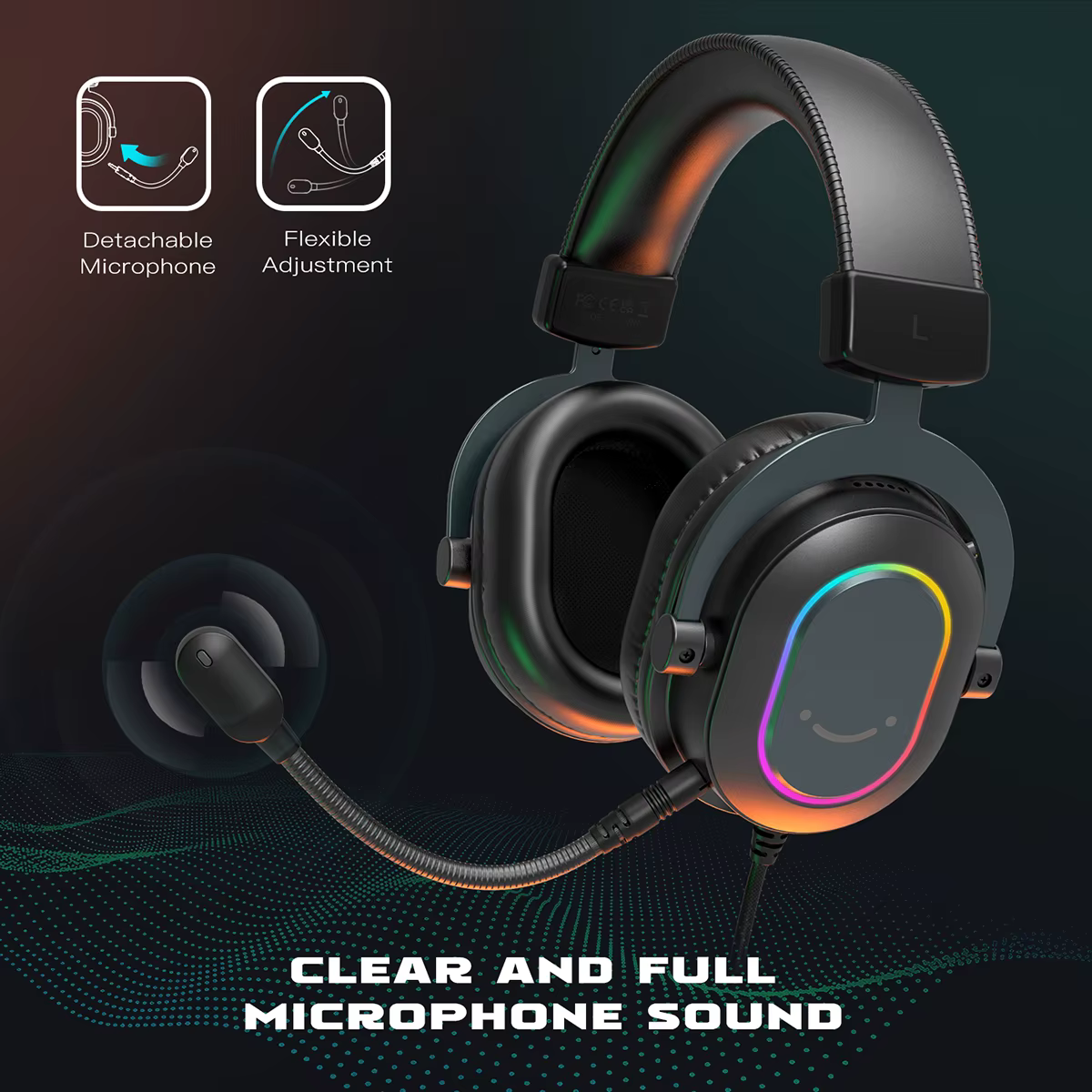 Fifine Casque de jeu RVB dynamique avec micro