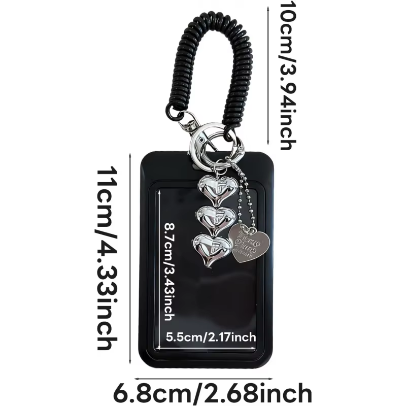 Porte-cartes photo en plastique avec breloque en forme de cœur - Lot de 2, Porte-cartes photo, Porte-badge d'identité pour carte d'étudiant, Porte-POCA