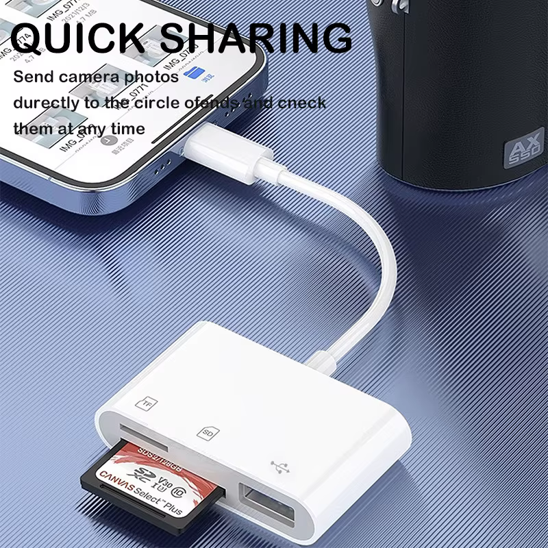 Lecteur de carte USB-C vers SD pour iPhone iPad, adaptateur multiport 3 en 1 avec port USB, pour MacBook Air/Pro