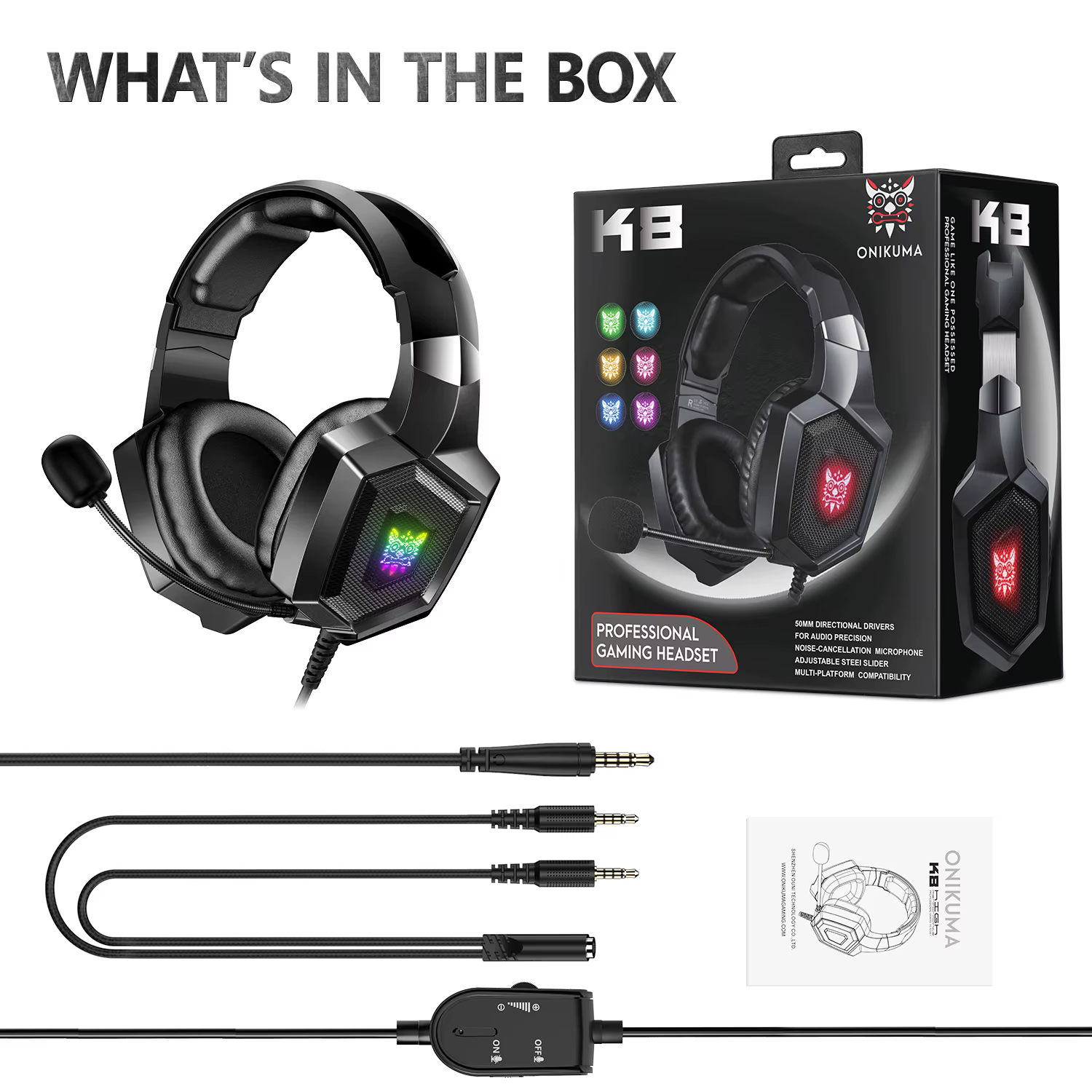 ONIKUMA K8 casque de jeu avec micro HD Flexible lumière rvb son Surround sur-oreille