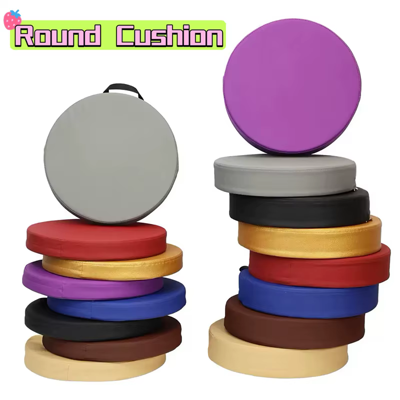 Coussin de chaise rond imperméable en cuir avec mousse à mémoire de forme – Coussin de siège de 35 cm pour voiture de bureau, poignée noire et options multicolores