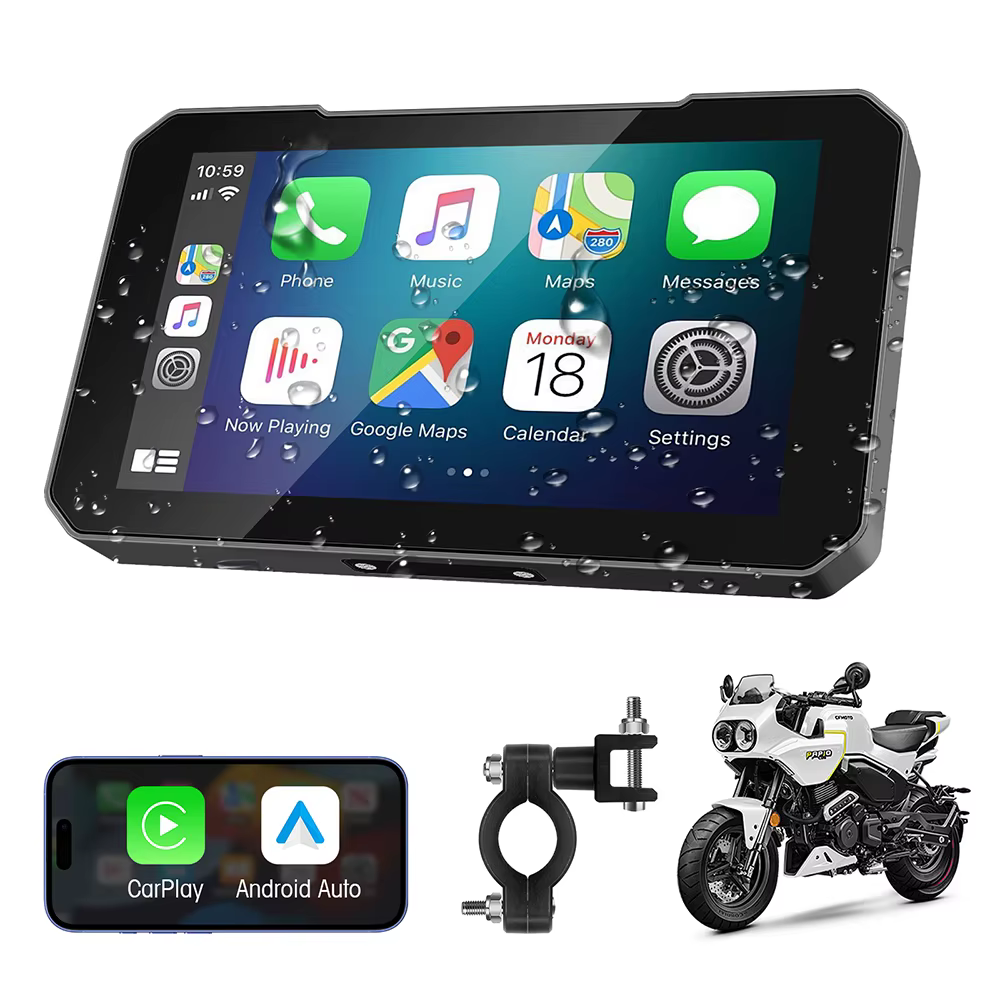 Navigateur GPS portable pour moto de 5 pouces avec écran tactile sans fil Carplay/Android Auto