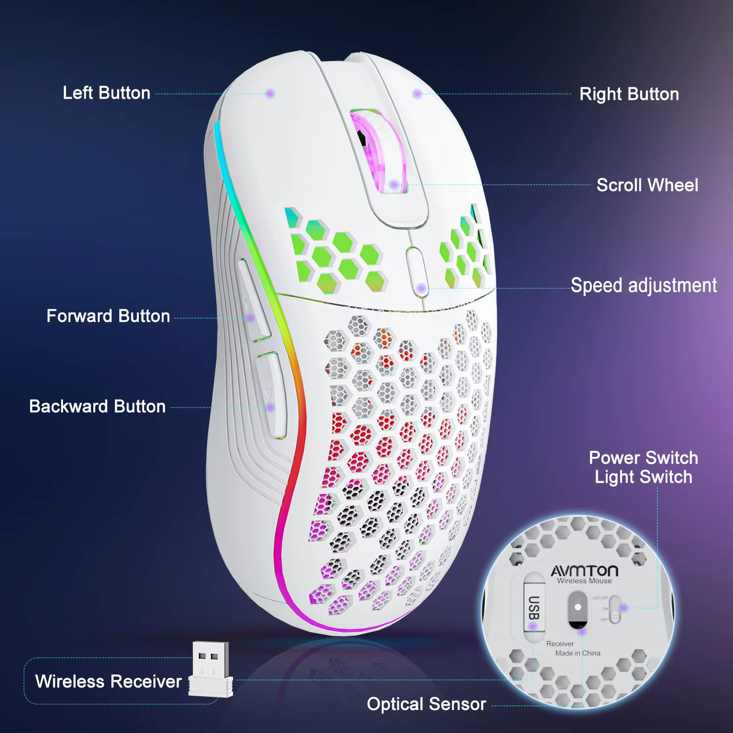 Souris sans fil 2.4G avec rétroéclairage rvb