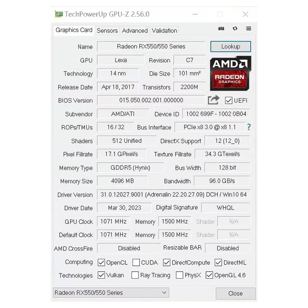 Carte graphique SOYO AMD Radeon RX 550 4G GPU RX 580 GDDR5